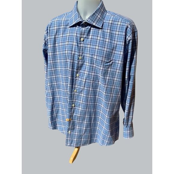 PETER MILLAR DESIGNER BLUE PLAID LONG SLEEVE CLASSIC BUTTON DOWN SHIRT SIZE XL - Picture 5 of 7